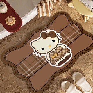 地墊 地毯🎀 美拉德格子hello Kitty浴室地墊耐臟軟矽藻泥地毯衛生間廁所異形 軟地墊 腳踏墊 防滑墊