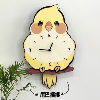 可愛時鍾裝飾畫🎀 卡通鸚鵡創意可愛搖擺時鐘掛鐘客廳家用客廳裝飾靜音掛墻小鳥鐘表 靜音掛鐘 時鐘