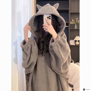 🔥臺灣出貨🔥笑笑💛舒適睡衣 小惡魔珊瑚絨睡衣超長冬款2023年新款連帽睡袍加絨加厚家居服冬季