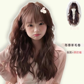 羊毛捲假頭套女可愛泡麵捲髮自然空氣劉海聖誕拍照長捲髮寫真髮套 假頭髮 男生假髮女生假髮lolita假髮 cosplay假