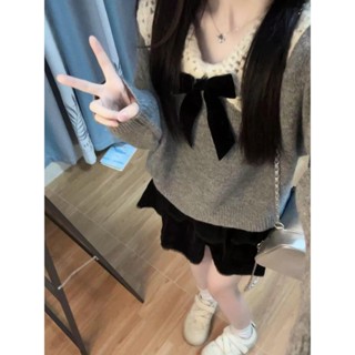 灰色娃娃領毛衣針織衫女秋冬季韆金風係穿搭減齡上衣過年女裝衣服 長版毛衣 短版毛衣 毛線衣 羊毛衫女 女裝冬天 韓裝