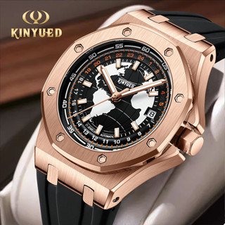 【限時折扣】新品-KINYUED品牌高檔時尚全自動機械錶陀飛輪地球錶盤防水夜光氣質運動休閒男士手錶J127