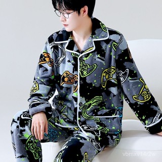 🔥男兩件式睡衣秋冬 中老年保暖家居服 男生睡衣睡褲 加絨加厚居家服 中厚長袖睡衣套裝 睡衣秋冬季加厚珊瑚絨可外穿