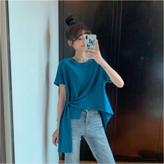【免運出貨】3647#官圖（後包領）純棉T恤女裝短袖夏季設計感小眾寬鬆不規則上衣