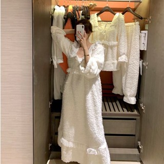 睡衣女秋冬套裝甜美洋氣珊瑚法蘭絨保暖僊女連衣睡裙絨毛睡衣 長袖保暖家居服 珊瑚絨上衣 法蘭絨上衣 搖粒絨睡衣 睡衣可愛