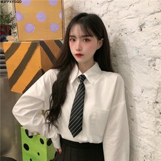 白襯衫 長袖 韓系ing2022年秋季新款韓版白襯衫女設計感小眾上衣百搭寬鬆學生領帶襯衣