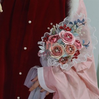 優 成品韓式 手捧花 模擬 婚禮捧花 新娘捧花 結婚手捧花 非遺纏花絲絨線珠手捧花束成品拍照道具古風婚禮過節禮物成品手工