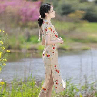 旗袍改良2024夏季新款高考送考連衣裙女復古優雅日常中國風中長款旗袍連衣裙裙子復古旗袍高階感連衣裙修身旗袍改良旗袍女裝