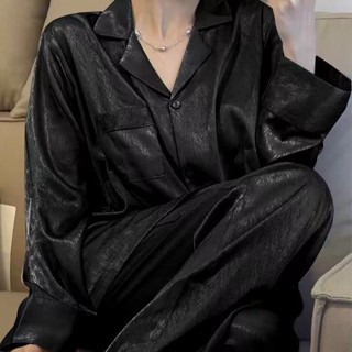 新竹出貨♕秋冬新款高階感睡衣女長袖長褲甜美少女絲綢冬天家居服套裝 秋冬睡衣 家居服 雙長 氣質