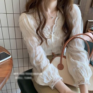 [PING'S🌞]春 夏季 高階感 法式洋裝 襯衫 花邊襯衫 蕾絲 花邊 蕾絲上衣 法式襯衫 雪紡洋裝 方領泡泡袖 襯衫