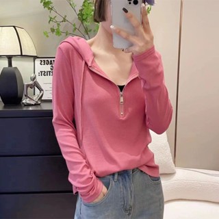 【免運】帽T 大學T 韓版半拉鍊連帽大學T女長袖2025秋季新款韓版緊身顯瘦上衣百搭打底衫 美式復古上衣 韓國上衣 連帽