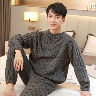 長袖睡衣 可外穿 家居服套裝 保暖居家服 珊瑚絨睡衣男款秋冬季刷毛加厚兩件套裝男士法蘭絨家居服冬天套裝