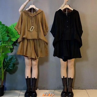 TUTU 大尺碼套裝女 夏季短袖套裝 大碼300斤休閑時尚套裝女夏寬松連帽短袖上衣顯瘦短褲胖mm兩件套