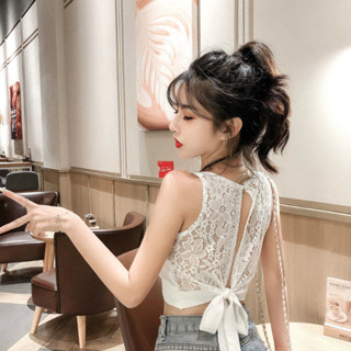 see 背心女 女生上衣 小可愛 運動背心 女裝 夏季新款無袖上衣洋氣襯衣時尚背心露背短款小心機性感蕾絲衫女裝