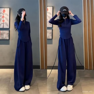臺灣出貨 免運 套裝女 女生套裝 入秋一整套時尚套裝 酷颯休閒套裝女 百搭修身長袖套裝 T恤上衣闊腿褲兩件套