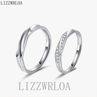 "LIZZWRLOA"[情侶戒指]鑲鑽莫比烏斯情侶戒指男女一對簡約波浪對戒時尚個性排鑽開口指環