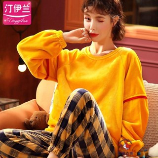 韓版睡衣女加厚法蘭絨 家居服 珊瑚絨秋冬長袖圓領甜美冬季洋氣 睡衣 睡衣女 大尺碼睡衣 女生睡衣 居家服