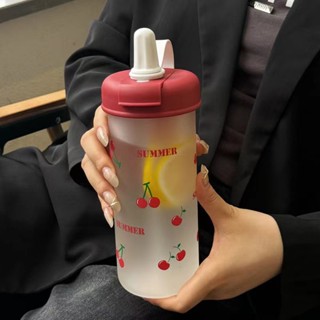 700ml耐高溫玻璃水杯 大容量雙飲吸管杯 花朵櫻桃夏天便攜杯子 外帶杯 環保杯 咖啡杯 飲料杯 冷飲杯 果茶杯
