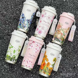 夏日花園雙飲咖啡杯女生高顔值316不銹鋼保溫杯2024新吸管隨行杯 可直飲可厰飲 家用戶外車載 吸管保溫杯 保溫瓶