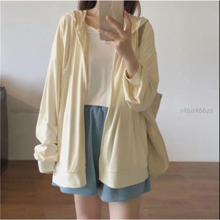 臺灣✨L~4XL 大尺碼 女生長袖外套 韓版 寬鬆 素色 防曬衣 薄款 冰絲 連帽小外套上衣 學院風 時尚百搭 in
