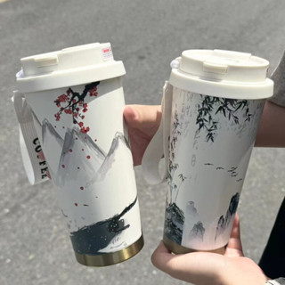 熱賣爆款 新款國風 保溫杯 女生戶外便攜高顔值 中式雙飲大容量 咖啡水杯保冷杯 高顏值保溫杯 316不鏽鋼保溫杯