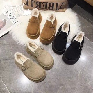 【💕免運實拍】短雪靴 厚底毛毛雪靴 厚底短靴 保暖短靴 厚底勃肯鞋女雪地靴真皮秋冬女鞋鬆糕底加絨複古棉鞋