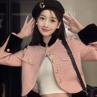 【免費參會】 小香風外套 外套女 秋冬外套 小香風短款撞色拚接毛呢外套秋冬新款設計感洋氣呢子上衣女裝