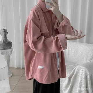 新客立減📣粉色燈芯絨襯衫鹽係男日係風格穿搭設計感上衣男潮牌燈蘂絨外套秋 UCYC