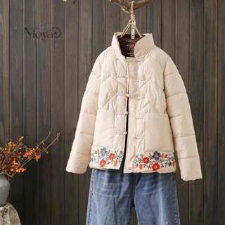 中式復古盤扣小棉襖女冬短款民族風刺繡棉衣棉服冬季加厚保暖外套 文藝 復古 防風外套 大尺碼棉服 唐裝 民族風外套 寬鬆外