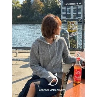 Codibook｜韓國 DAILYJOU 鬚邊連帽加厚羊毛針織外套［預購］針織衫 連帽上衣 女裝