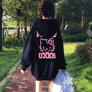 妖艷玫瑰💘美式可愛卡通kitty凱蒂貓開衫拉鏈連帽衛衣女春秋冬薄款寬松外套