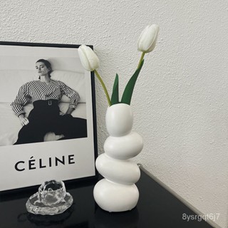 居家裝飾🎀創意陶瓷花瓶ins風輕奢高檔異型鵝卵石家居擺件客廳插花玄關裝飾大丸子