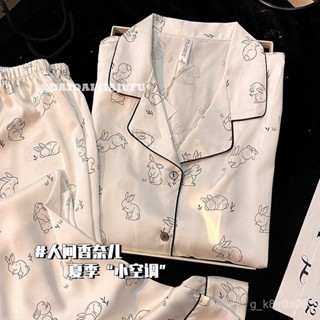 真的好好看💢小翻領純慾少女冰絲長袖睡衣女春秋季網紅風新款家居服大碼兩件套 6CJS