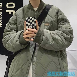 優選男裝 羽絨外套 麵包外套男 棉服外套 保暖外套 防風外套 美式潮牌菱形格棉衣外套男裝冬季加厚加肥加大寬鬆棒球服百搭夾