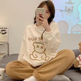 兩小無蔡👑加絨睡衣女居家服發熱保暖衣珊瑚絨睡衣女秋冬季加絨可愛學生ins宿舍可外穿法蘭絨家居服套裝大尺碼 居家服套裝加