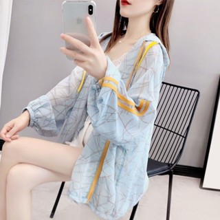 【Seeryn】L~4XL 女生大尺碼長袖外套連帽防曬衫薄款寬鬆韓版百搭洋氣上衣ins潮學生時尚胖MM扎染