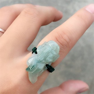 戒指 天然翡翠貔貅戒指本命年男女紅繩編制玉石戒圈玉指環戒指招財