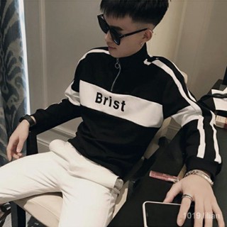 半拉鏈上衣 長袖上衣 秋季潮牌字母衛衣男 立領拉鏈套頭上衣 長袖套頭衫 大尺碼衛衣 帽T 大學T 長T 長袖男 打底衫男