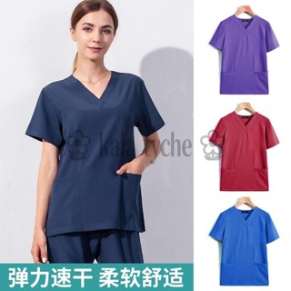 kala❀ 限時特價~洗手衣女短袖彈力口腔醫生工作服美容醫院手術室刷手服護士服套裝