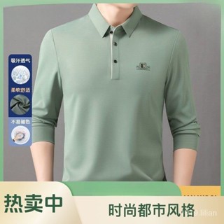 多色可選 長袖POLO衫 長袖上衣 秋季男士長袖翻領寬鬆T恤POLO衫 中年商務休閒衛衣 polo衫男 T恤男 打底衫男