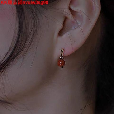 子守唄國風南紅瑪瑙耳環S925銀針耳環耳墜女小眾設計簡約顯白日常百搭通勤禮物