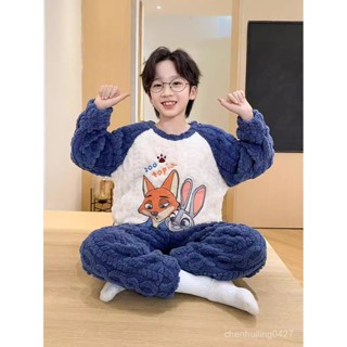 諮詢購買 可得免運 男童秋冬珊瑚絨睡衣兒童長袖家居服卡通服圓領男孩中大童保暖衣 內搭服居家服 卡通 睡衣 童裝