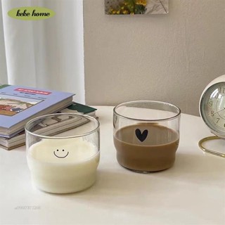 keke❤️卡通ins笑臉早餐杯 耐高溫咖啡玻璃杯 甜品牛奶杯 咖啡奶茶冷飲料杯 透明烤布丁玻璃杯 家用咖啡杯 創意高硼