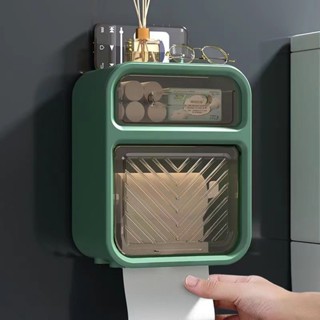 【租房必備 優質生活🔥高品質🔥】創意紙巾盒衛生間免打孔高顔值抽紙捲紙盒家用 防水壁掛式收納盒架安裝簡單
