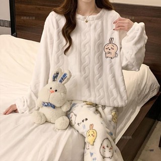 🎉爆款新品🎉秋冬季睡衣女珊瑚絨加厚加絨法蘭絨吉伊卡哇卡通可愛冬天家居服套 秋冬 毛絨 珊瑚絨 外穿服 睡衣 居家服