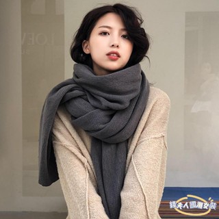 【錢夫人】秋冬加絨圍巾 針織保暖圍巾圍脖韓版秋冬季圍巾女時尚純色百搭加厚保暖學生男女情侶圍巾女冬款