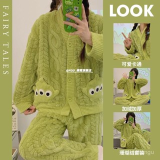 🔥熱賣ᴴᴼᵀ🔥 三眼仔珊瑚絨睡衣 女冬季ins加厚毛絨套裝可愛卡通學生保暖家居服