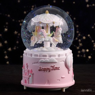 聖誕音樂鈴 聖誕水晶球音樂盒 夢幻旋轉木馬水晶球女孩生日禮物雪花燈八音盒女生桌麵擺件可愛 生日禮品 音樂盒 八00