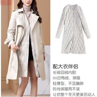 羽絨外套 8A羽絨服內膽女配大衣修身輕薄2024年新款內搭長袖中長版內穿白 防寒 保暖羽絨服 白鴨絨外套女生1122 L