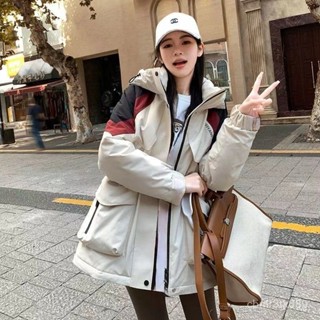 大毛領外套 冬天外套 秋冬派剋時尚個性百搭休閒女簡約中長版衝鋒衣羽絨棉服外套刷毛棉衣女 滑雪服外套1122 HYHX